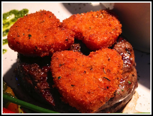 Fillet steak with love heart potatoes