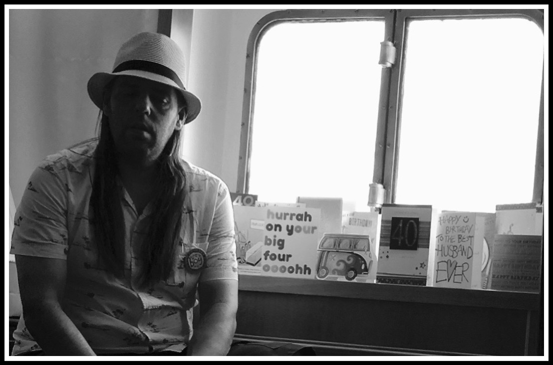 Me and my 40th birthday cards sat in the window of the ship