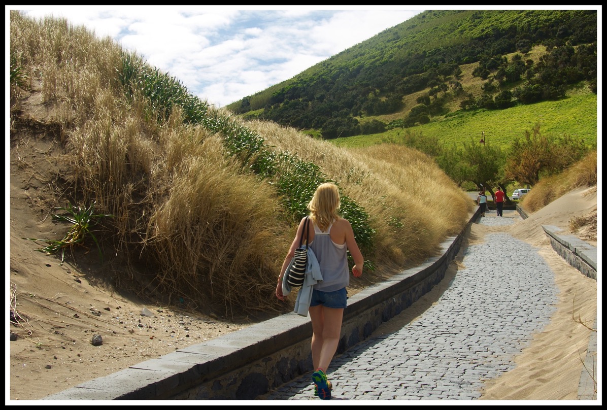 Sarah walking around Horta hill