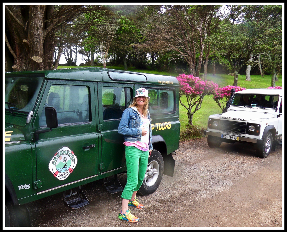 Sarah leaning and the 4x4