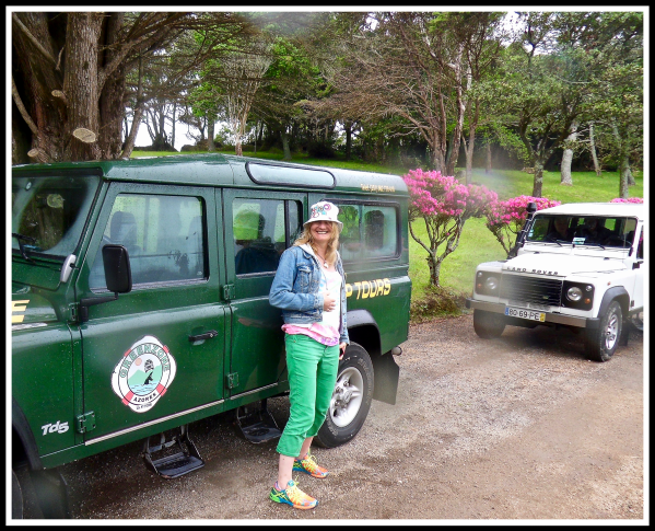 Sarah leaning and the 4x4