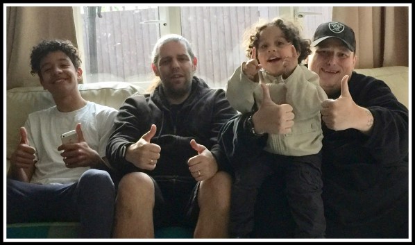 Vini Me Raffy  Paul sat on Ben's sofa sticking our thumbs up!