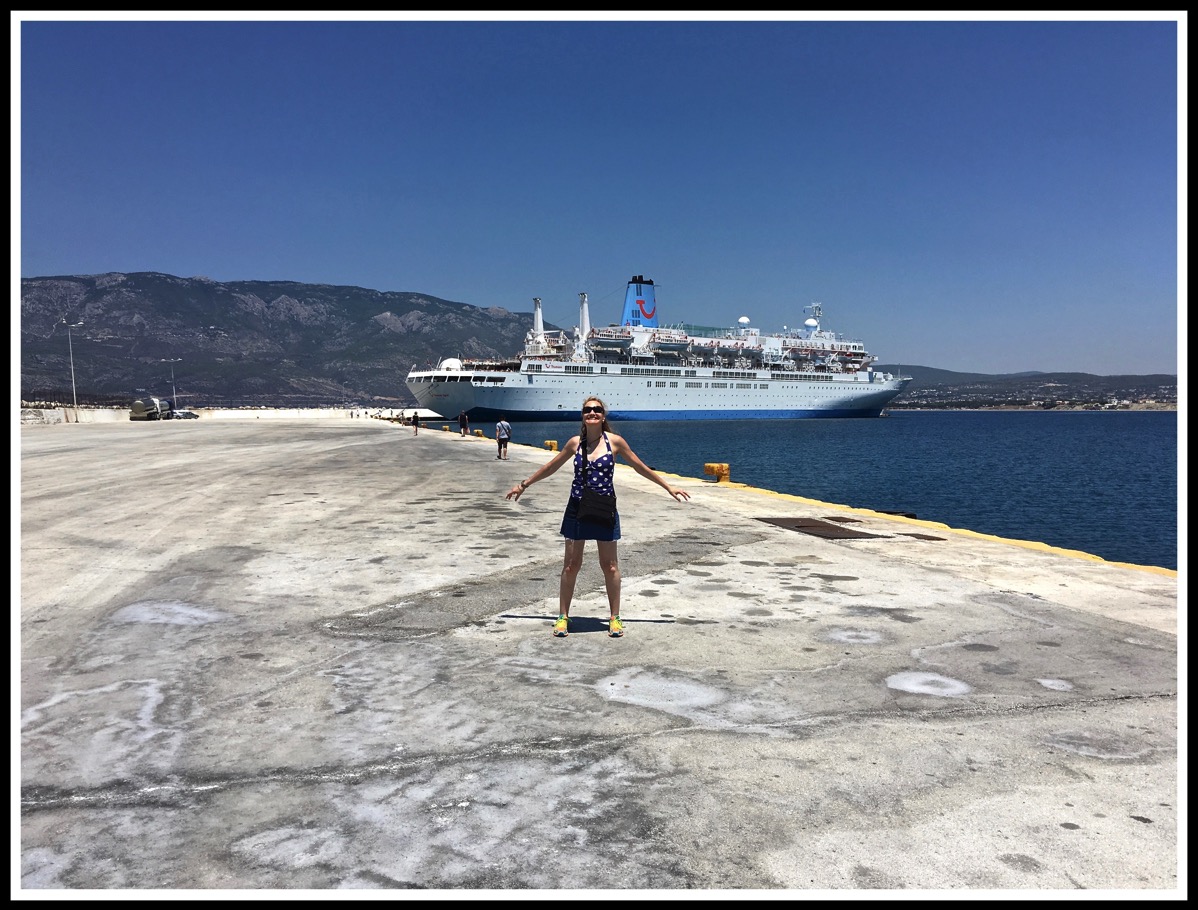 Sarah stood in front of the Thomson Spirit ship
