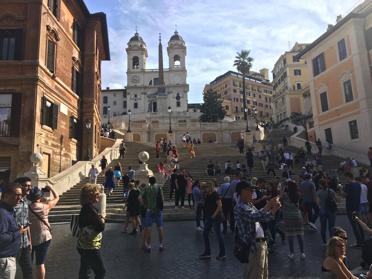 Crowded square with buildings all around