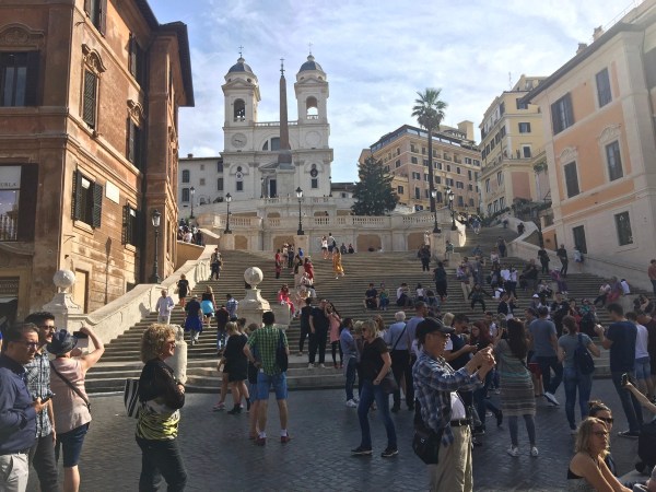 Crowded square with buildings all around