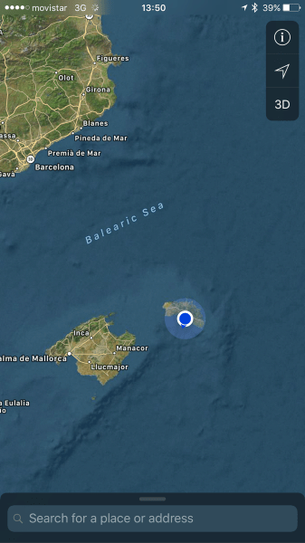 Map on the iphone of a GPS location in Minorca