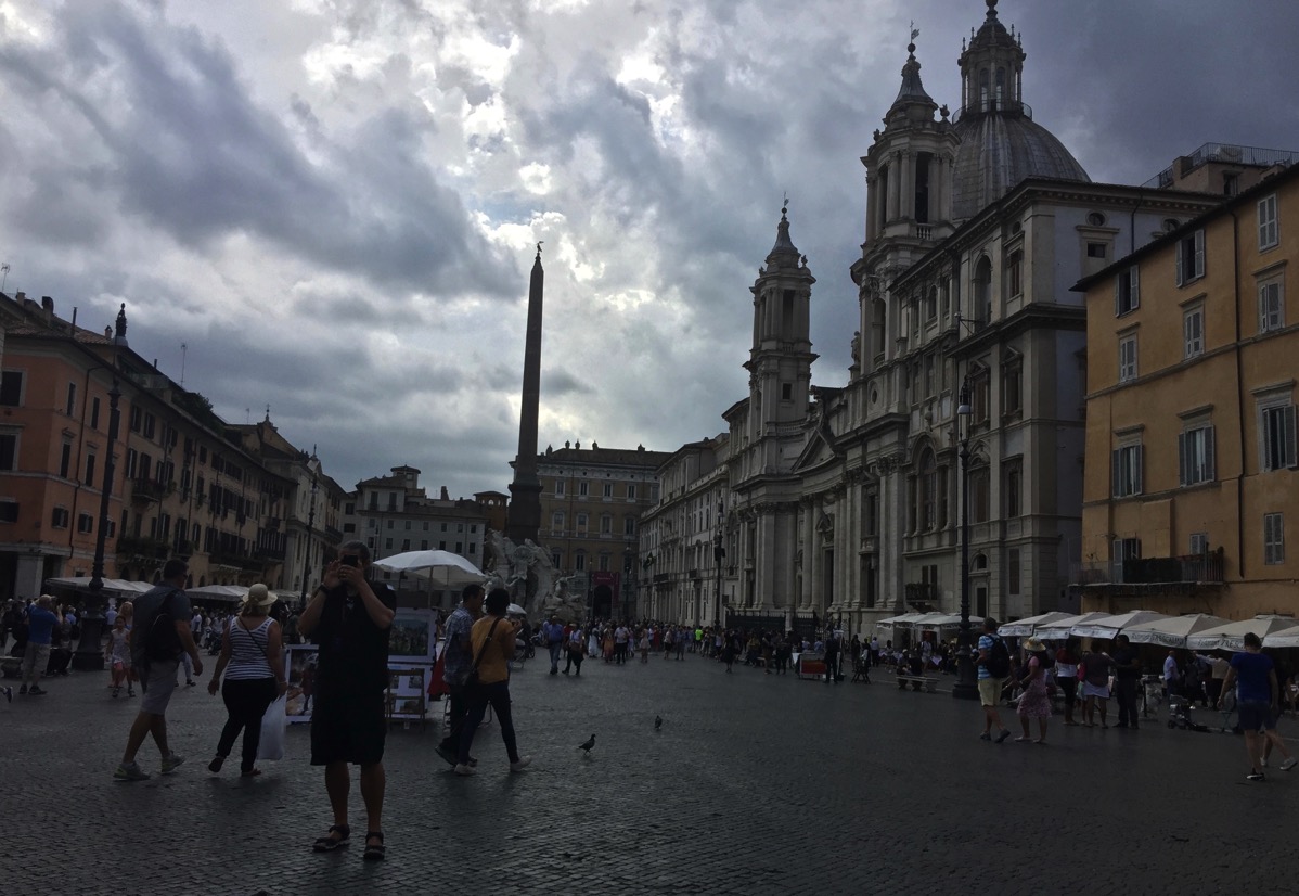 main square in Rome looking cloudy and raining