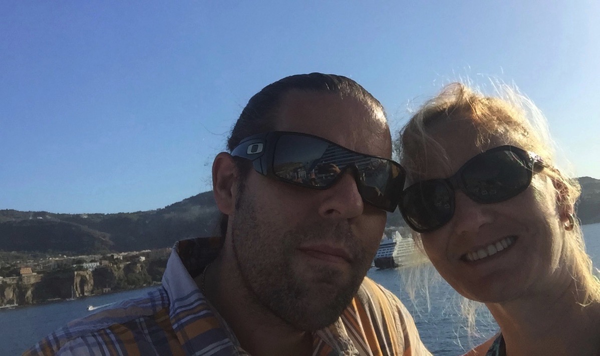 Me and Sarah trying to take a selfie with the sunset behind us from the ship