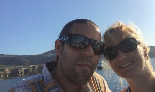 Me and Sarah trying to take a selfie with the sunset behind us from the ship