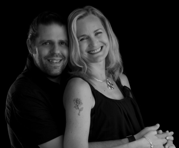 me behind Sarah and we're both laughing