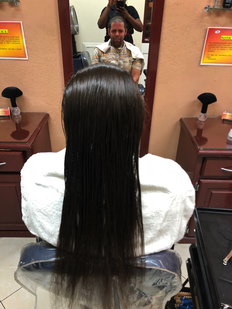 photo of my long hair taken by the lad who is about to braide them