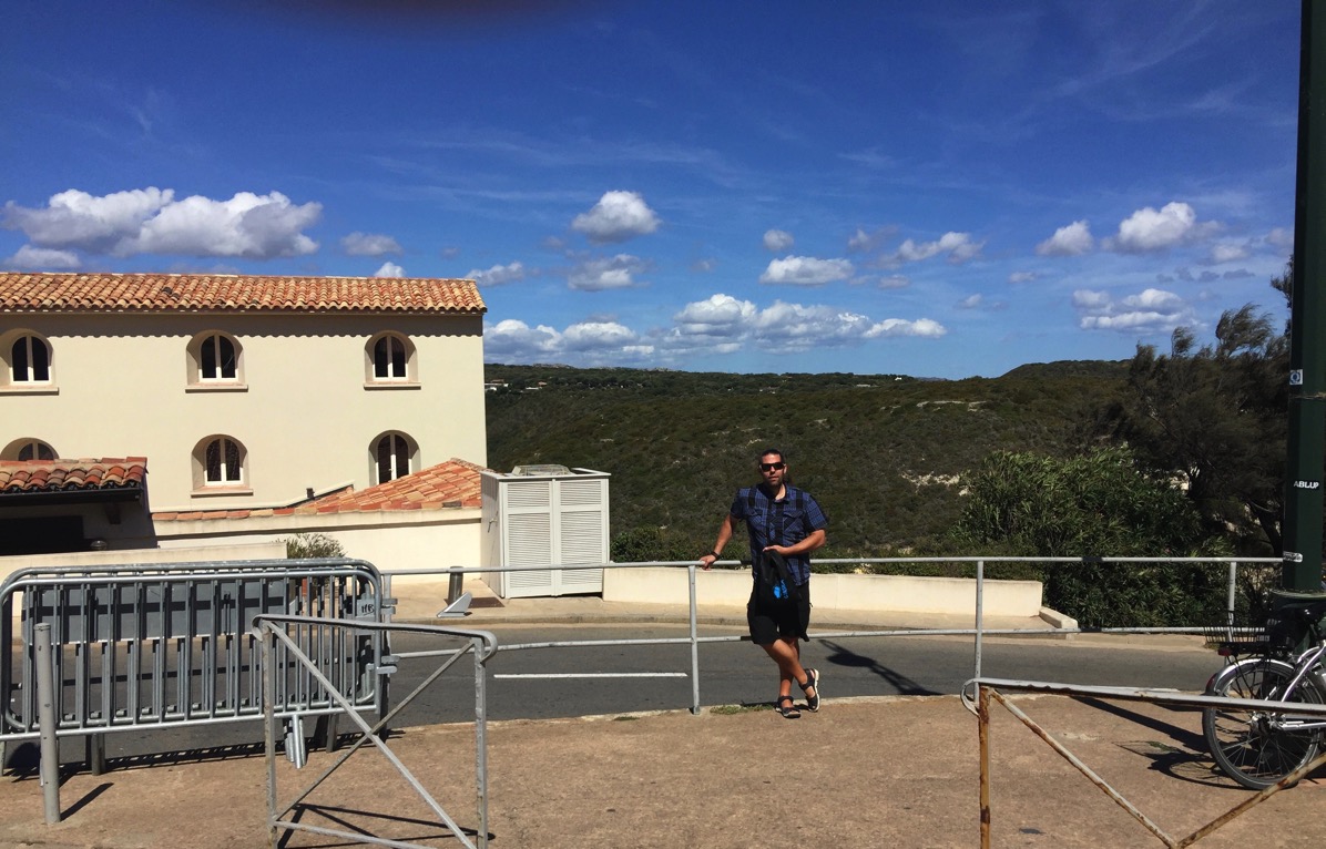 Me stood in the centre of the photo in the town