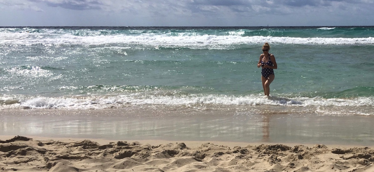Sarah in the sea in Minorca
