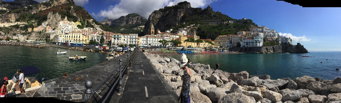 Sarah panorama of the Amalfi sea, road and mountains in the background