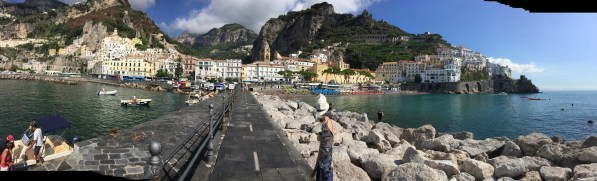 Sarah panorama of the Amalfi sea, road and mountains in the background