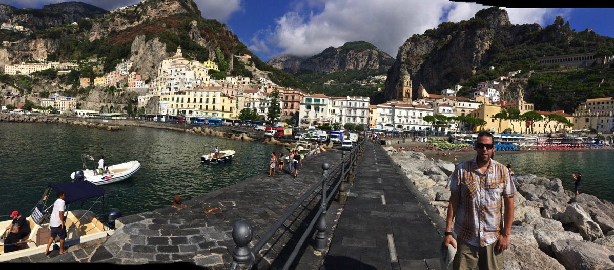 Sarah panorama of the Amalfi sea, road and mountains in the background