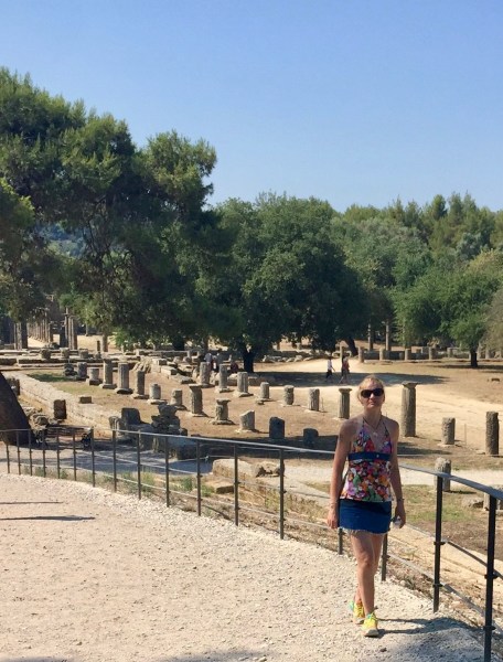 Sarah stood on the bottom right with the whole Olympic village behind her