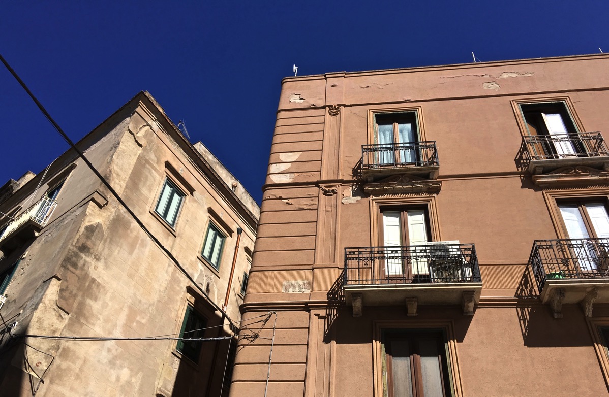 stunning buildings at the top of the cable cars in Trapini, Sicily