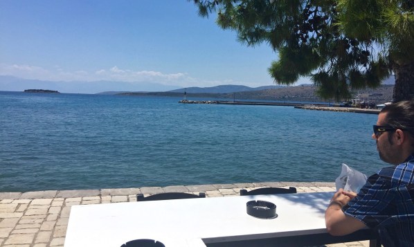 The view of the sea and dock from the coffee shop seating area...I am right in the bottom right hand corner of the shot