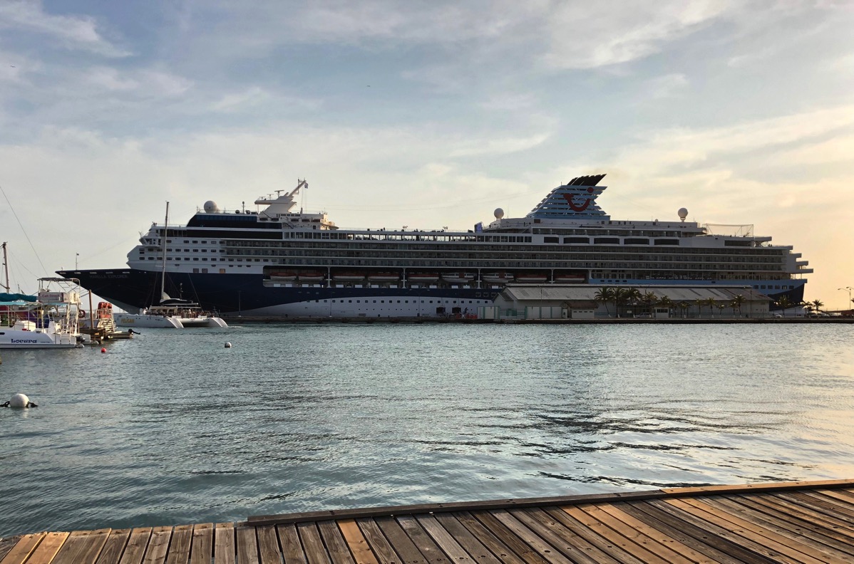 Marella Explorer over the sea whilst stood on the dock