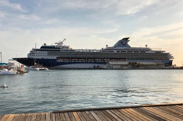 Marella Explorer over the sea whilst stood on the dock