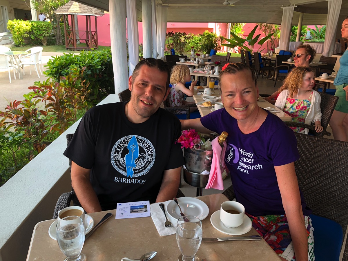 Me and Sarah at breakfast in Barbados