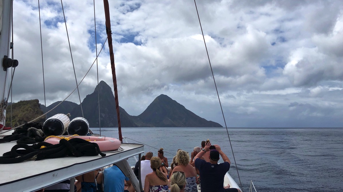 View from our boat of the Pitons