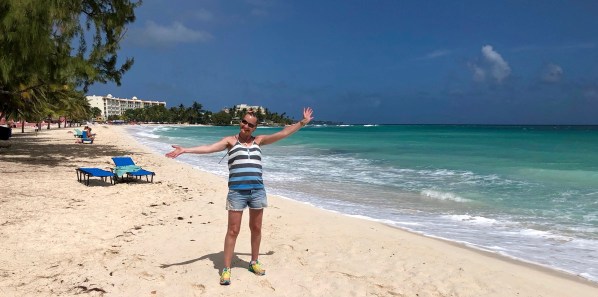Sarah stood on the beach in arbados