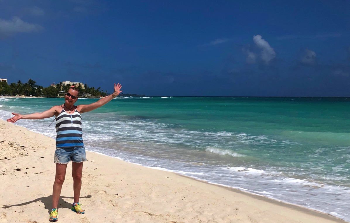 Sarah on Barbados beach