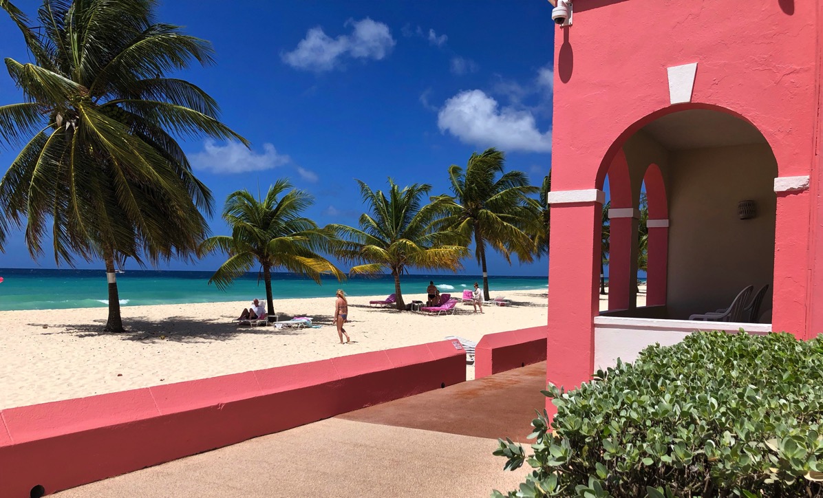 view taken from my seat next to the swimming pool looking out onto the beach