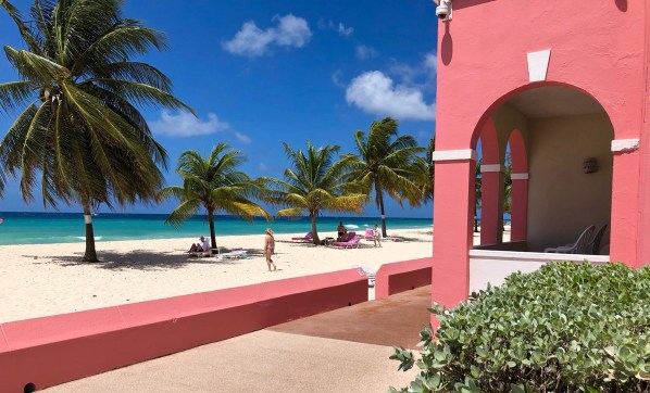 view taken from my seat next to the swimming pool looking out onto the beach