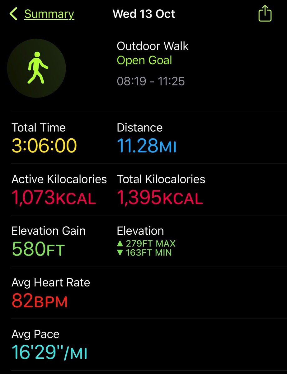 Walk Stats wed 13th Oct 2021